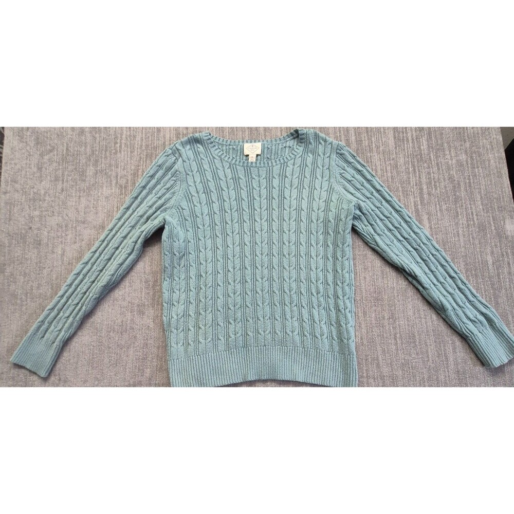 St Johns Bay Women's XL Sweater Light Blue Cable Knit cotton Blend Crew Neck